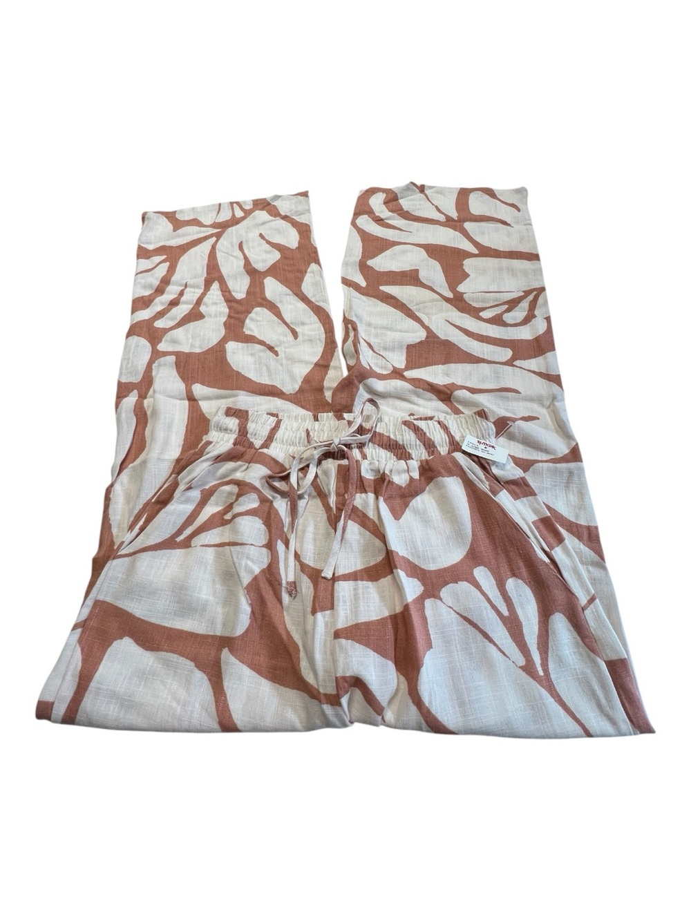🆕 NWOT Abel the Label Rust Cream Abstract Palm Wide Leg Pants | Size S